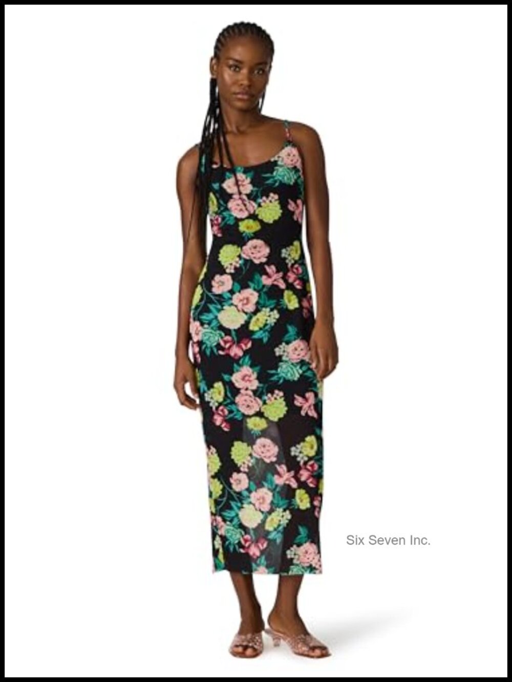 Sleeveless Bodycon Midi Dress with Floral Pattern Scoop Neck Casual